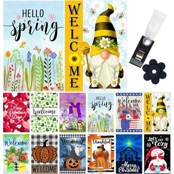 Seasonal Garden Flag Set of 12 Double Sided Welcome Fall Halloween Garden Flags - Picture 1 of 8